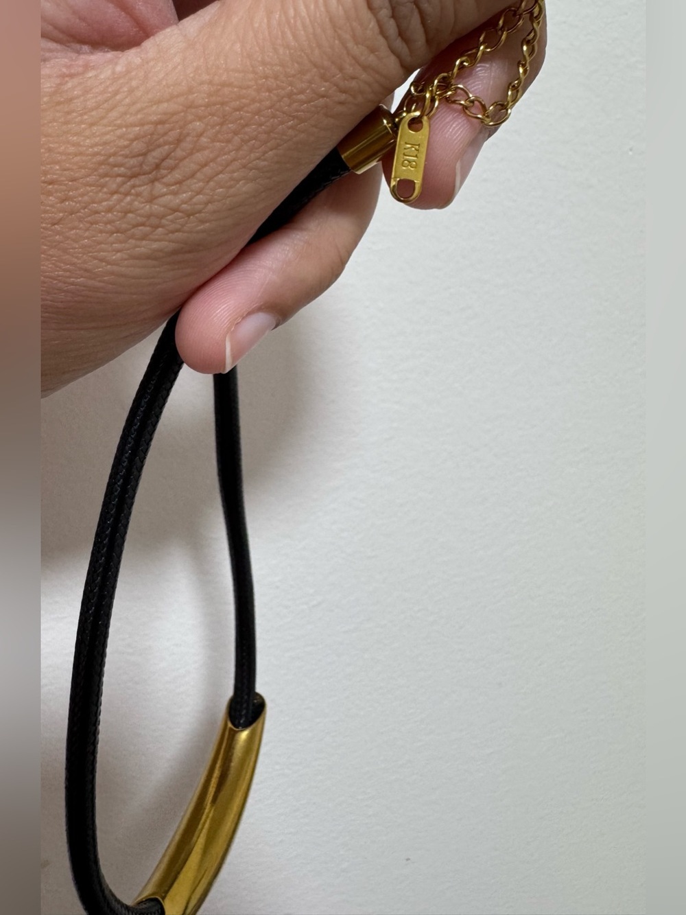 18K Gold-Plated Black leather Cord Pendant Necklace with Adjustable Chain - Picture 6 of 6